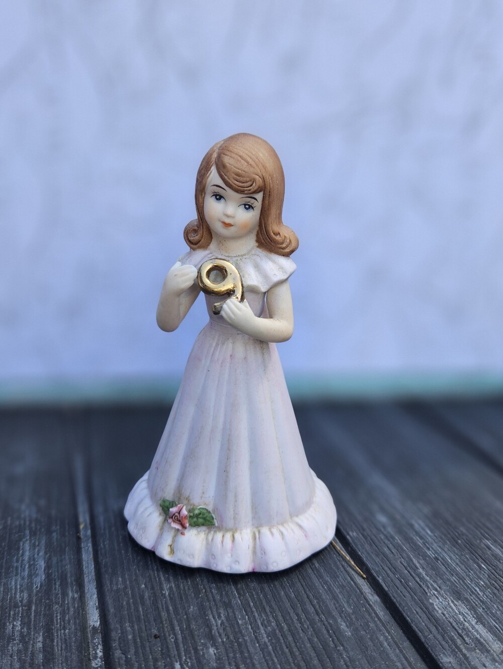 Vintage 1982 Enesco Growing Up Birthday Girls Figurine Age #9 Brunette